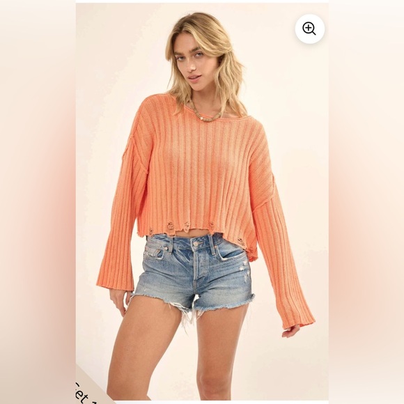 PROMESA MAD LOVE DISTRESSED RIBBED KNIT SWEATER - Picture 1 of 16